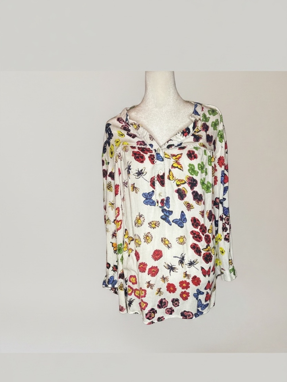 Serengeti Multicolor Floral & Butterfly Tunic - White Base